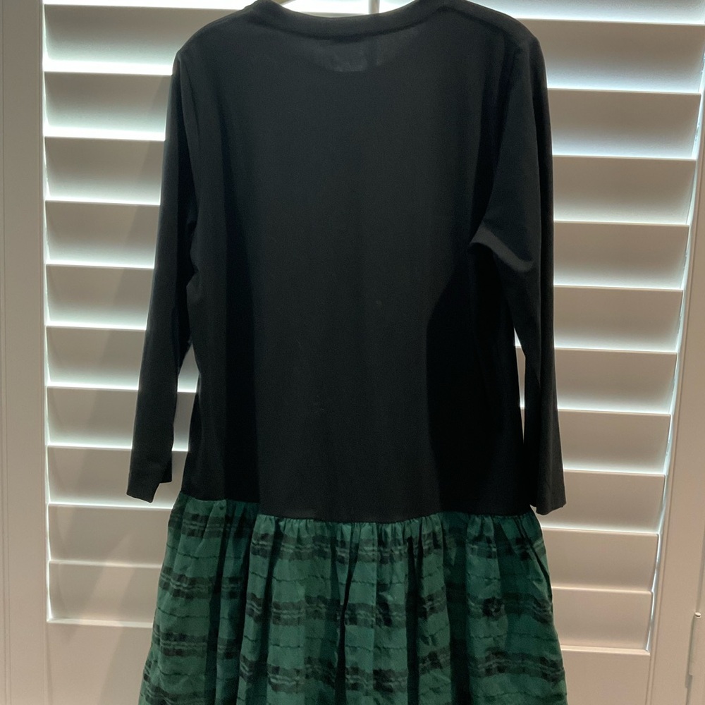 Tanya Taylor Katlyn Dress Women's Size Medium Black Green Plaid Long Sleeve Mini